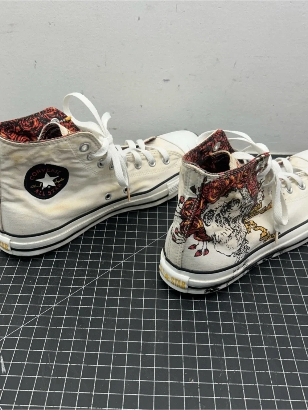 Grateful Dead Converse High Top Sneakers in Cream with Black Accents